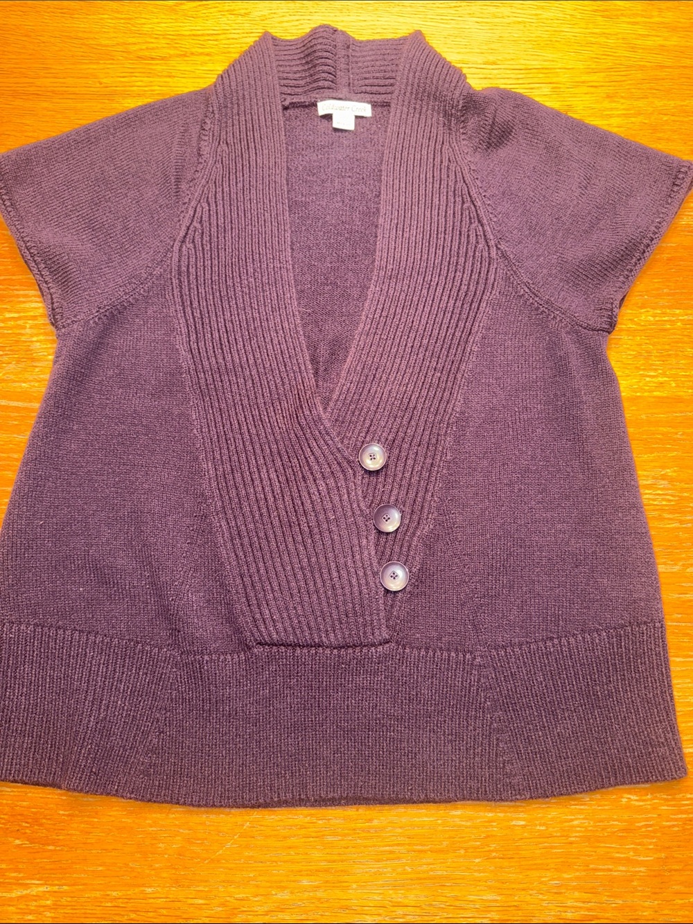Coldwater Creek Deep Plum Short-Sleeve V-Neck Button Cardigan
